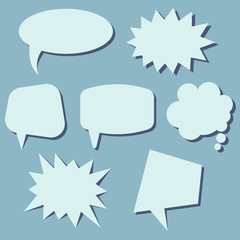 Set of speech bubbles on a blue background. Speech bubbles without phrases. Vector illustration.
