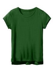 Woman’s bottle green textile t-shirt isolated on white