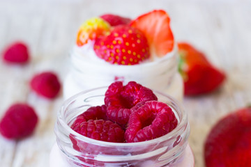 Berry yourt with strawberries and raspberries
