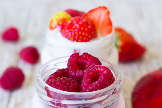 Berry yourt with strawberries and raspberries