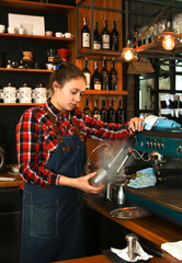 Barista making coffee