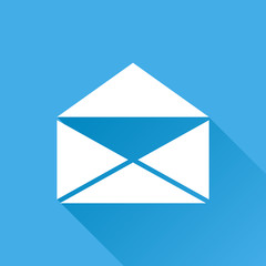 Mail envelope icon vector isolated on blue background with long shadow. Symbols of email flat vector illustration.