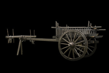 wooden cart isolated on black background © WMSTUDIO