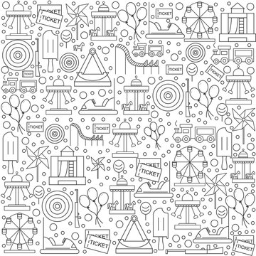 Pattern Amusement Park With Icons On A White Background. Vector Illustration.