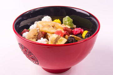 different mixed nuts and raisins