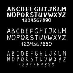 Fototapeta na wymiar Hand drawn vector font. Abc characters in regular, bold and thin shapes