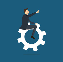 Businessman riding the gear icon vector 