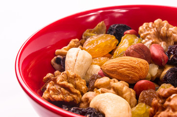 different mixed nuts and raisins