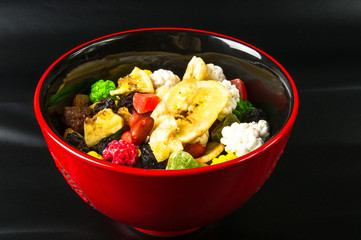 different mixed nuts and raisins