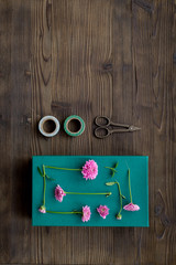 wrapping gifts in box for holiday top view mock up