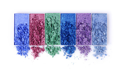Colored crashed eyeshadow for makeup as sample of cosmetic product - obrazy, fototapety, plakaty