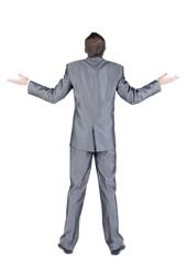 angry businessman. Rear view. isolated over white 
