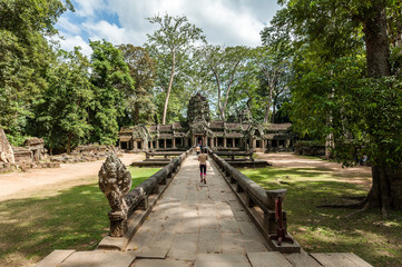 Ta Prohm Temple landmark in Siem Reap, Cambodia. Angkor Wat insc