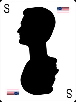 Edward Snowden asylum in Russia is on the playing card. silhouette profile. 
