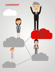 businessman climbing clouds