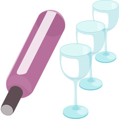 Wine bottle and empty glasses