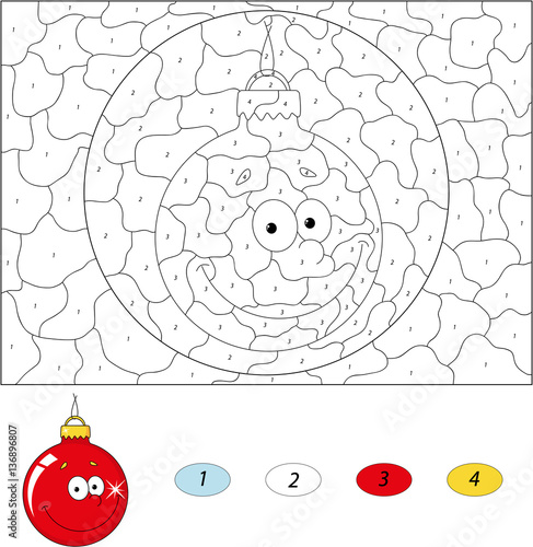 "Cartoon ornament ball. Color by number educational game for kids