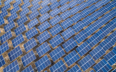 Top view of Solar panels (solar cell) in solar farm