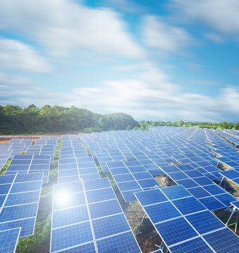 Solar panels with blue sky (Solar farm)