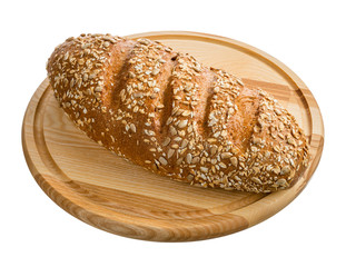 bread on the wooden board isolated on white