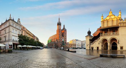 Fototapeta na wymiar Historic Krakow Market Square in the Morning, Poland