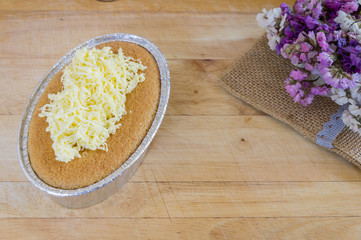 cake, making cakes, Close up cakes with cheddar cheese on top. cake on wooden background.
