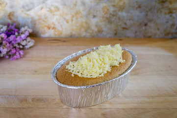 cake, making cakes, Close up cakes with cheddar cheese on top. cake on wooden background.