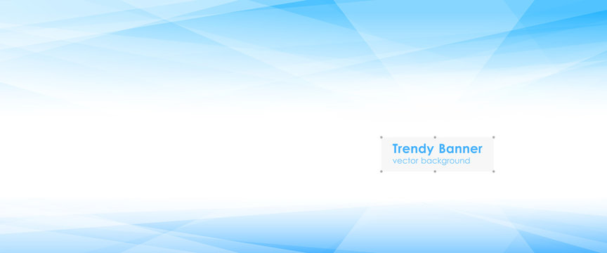 A modern abstract blue geometric vector background in a banner format with low poly triangles, light effects, and ample white copy space.