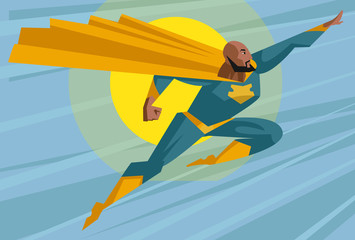 strong african superhero flying in the sky