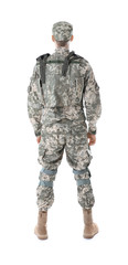 Soldier in camouflage isolated on white