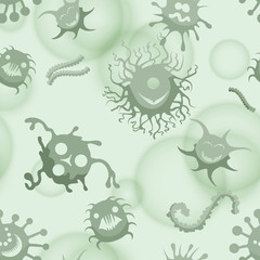 Microscope view vector illustration. Bacteria and germs seamless pattern