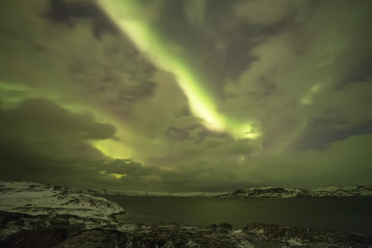 Northern Lights on the Kola Peninsula. Teriberka, Murmansk regio