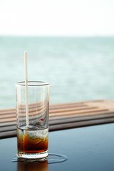 Old water glass put on the dining table.