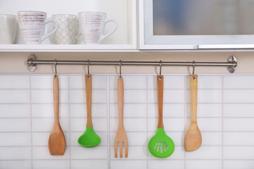 Set of utensils on kitchen