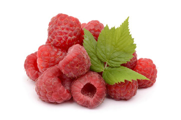 Raspberries on a white background