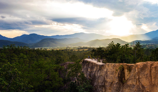Pai Canyon at Mae Hong Son Province. Sunset. Panorama