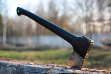 axe in wood outdoor