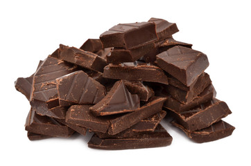 Dark chocolate on a white background