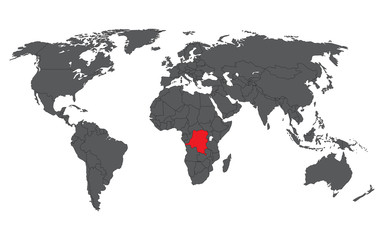 Democratic Republic of Congo red on gray world map vector