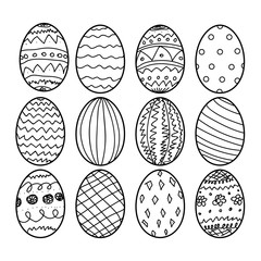 Fototapeta premium Easter eggs Hand drawn decorative elements in vector for coloring book. Black and white decorative pattern