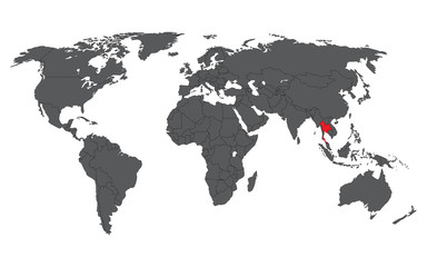 Fototapeta na wymiar Thailand red on gray world map vector