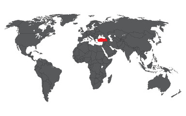 Fototapeta na wymiar Turkey red on gray world map vector