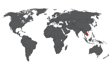 Vietnam red on gray world map vector
