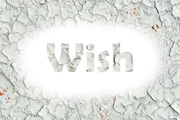 wish word print on the old wooden plate