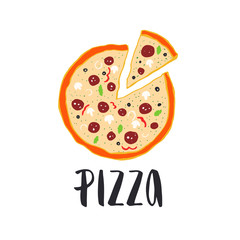 Pizza lettering with hand drawn pizza circle.