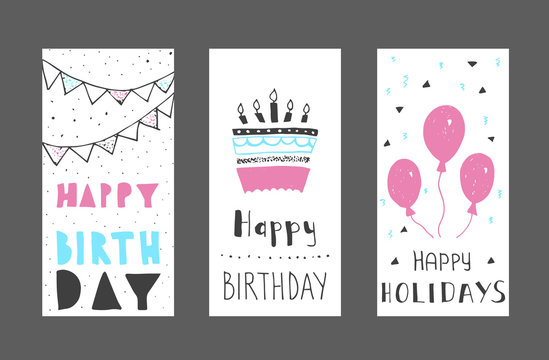 Set of birthday greeting cards design. Colour