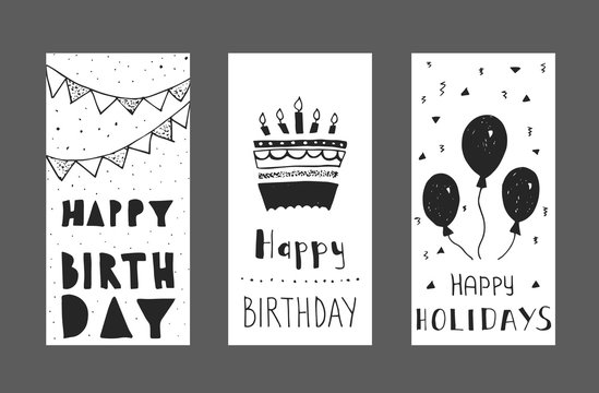 Set of birthday greeting cards design.