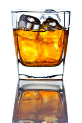  whiskey withl ice isolated on white background