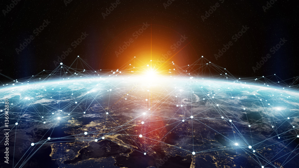 Fototapete Data exchange and global network over the world 3D rendering