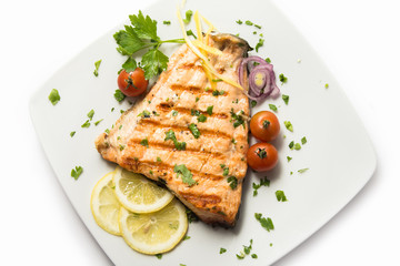 Grilled salmon steak
